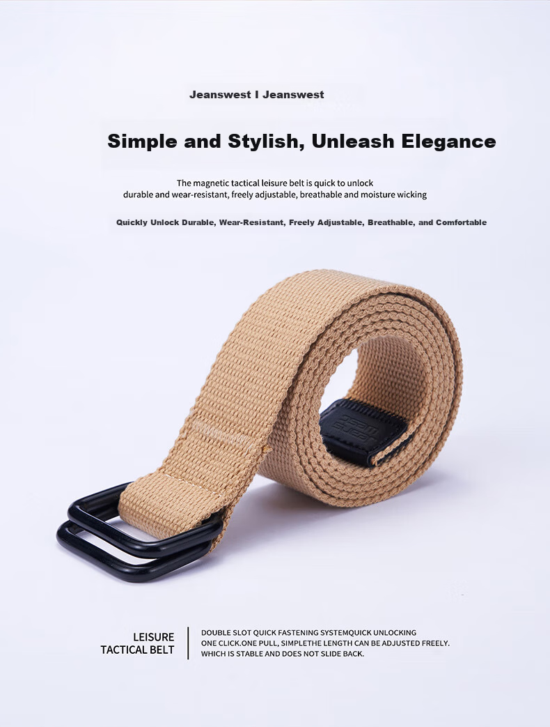 JEANSWEST Men's Canvas Waist Belt Woven Double Ring Buckle Casual Student Canvas Leather Belt Youth 2
