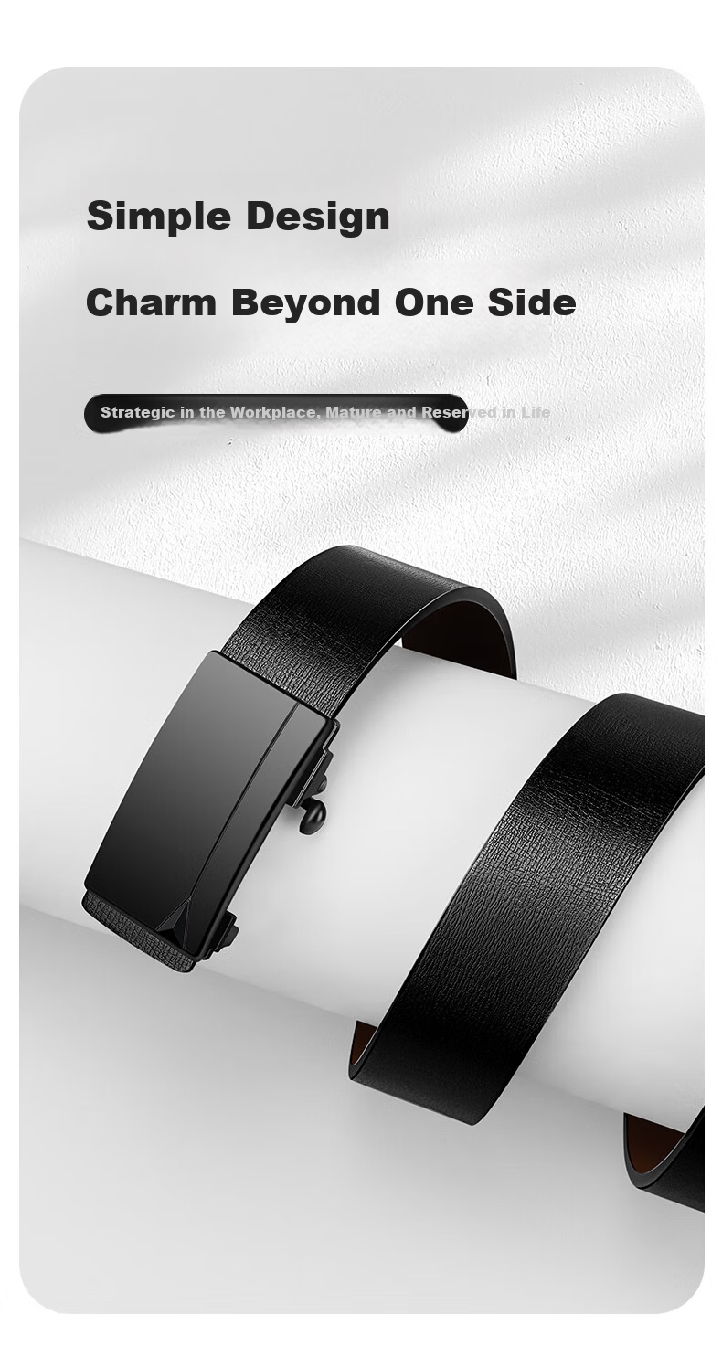 Biyoumei Men's Leather Ratchet Belt, Toothless Automatic Buckle, Pure Cowhide, Business Casual Elastic Waist Belt, Black 120cm 2