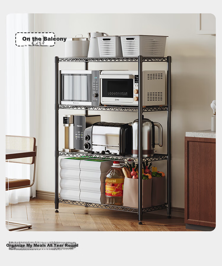 QIAONAMEI Kitchen Storage Rack Floor Standing Multi-Layer Shelf Snack Rack Fruit and Vegetable Storage Organizer Four Layers 55cm 2391 21