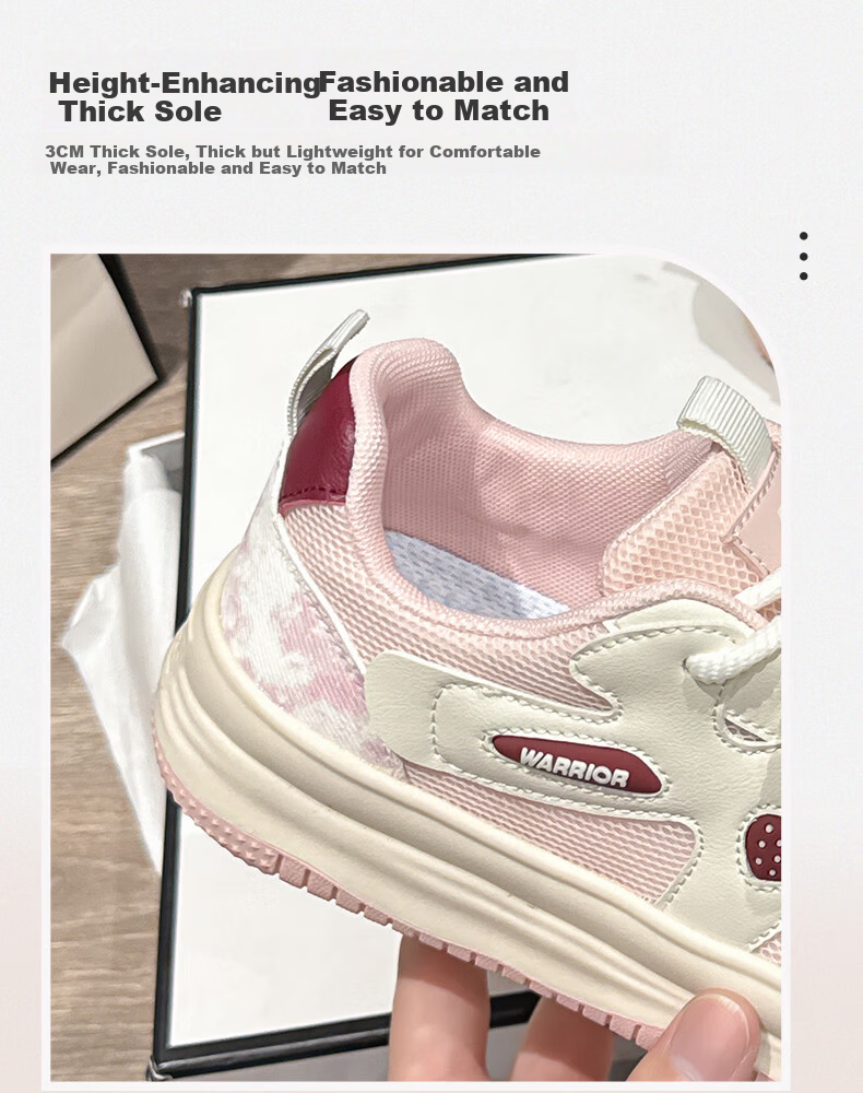 Warrior Women's 2025 New Breathable Mesh Fashionable Youthful Versatile Sneakers Pink Size 39 6