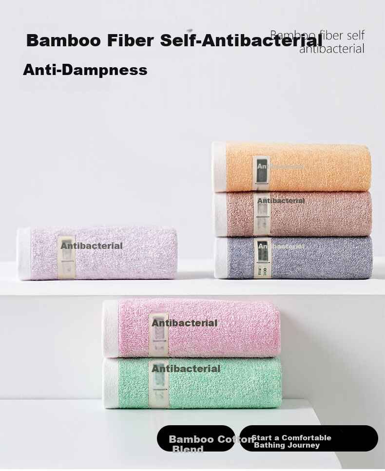 Bamboo 100 Bamboo Fiber Antibacterial Adult Large Towels 3-Pack Absorbent Lint-Free Face Towels 34×70cm 100g Each 1