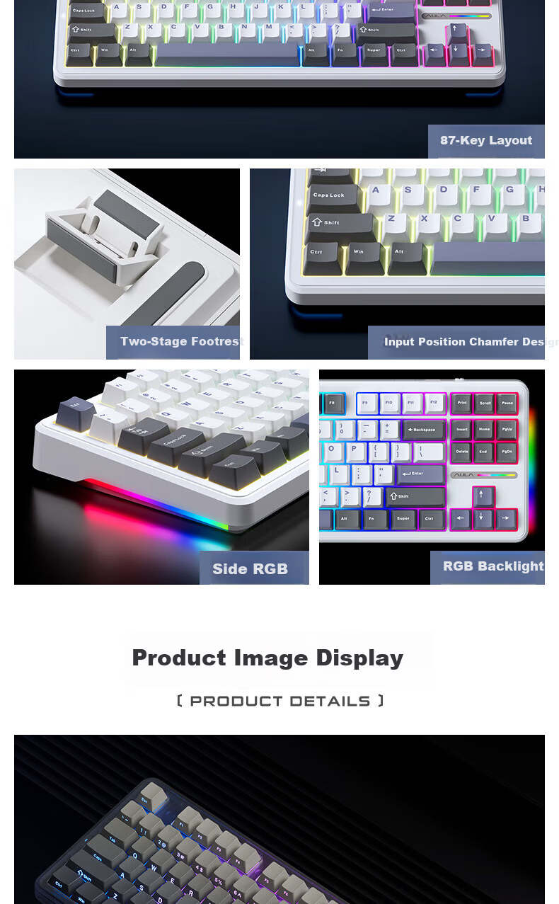 AULA F87Pro Wireless Customizable Mechanical Keyboard Bluetooth Wired Tri-mode 87 Keys Hot-swappable Gasket Structure Gaming Keyboard Black Mist Forged Carbon Liuli Switch 12
