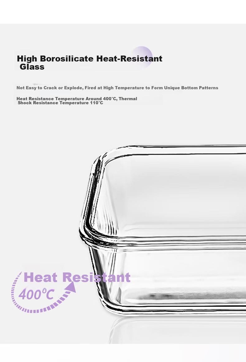 Anmai Borosilicate Heat-Resistant Glass Food Storage Container, 1080ml, Lunch Box, Refrigerator Organizer, Meal Box, S1856 Purple 3