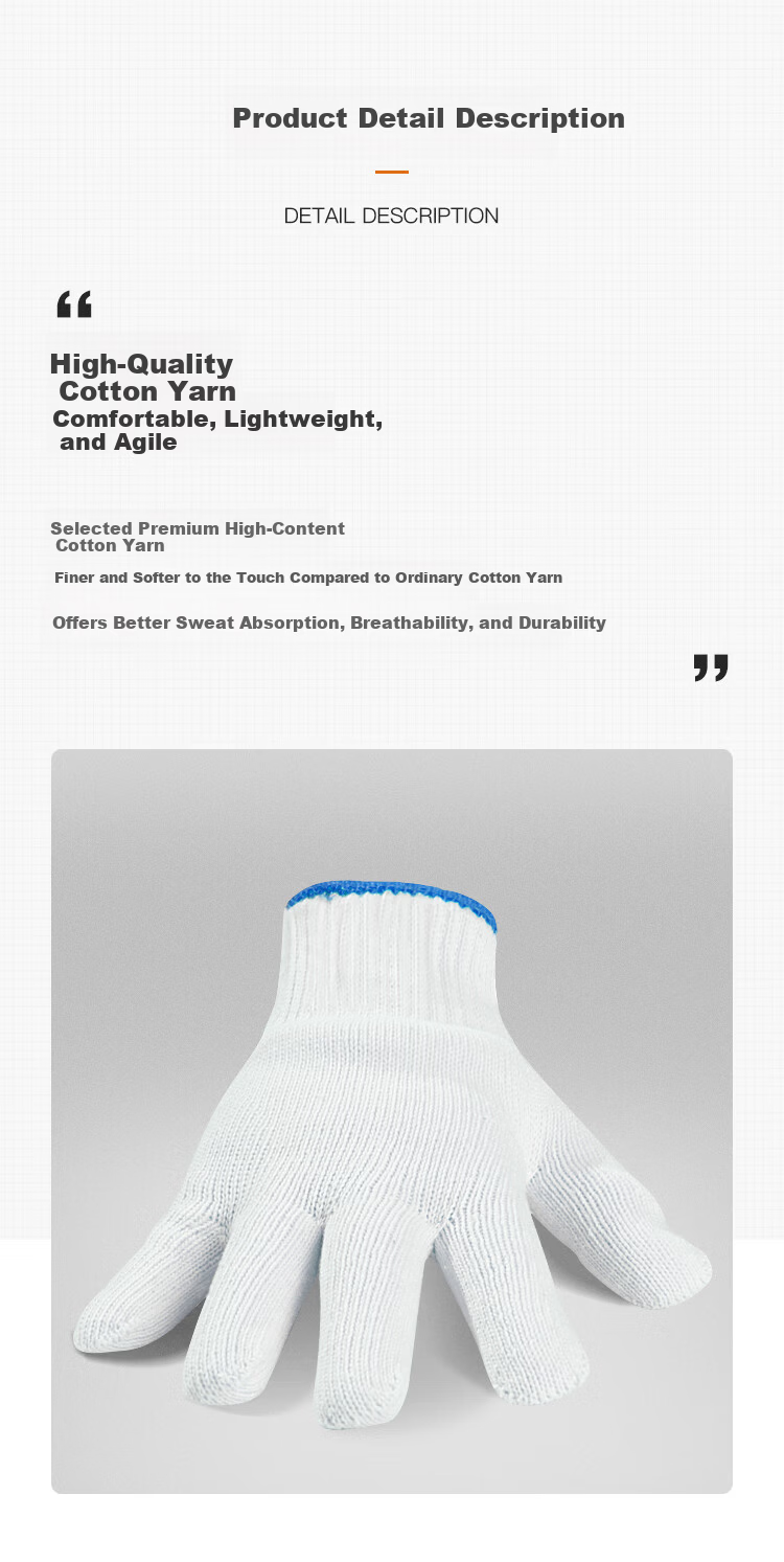 Gongzhe Cotton Yarn Work Gloves Labor Protection Wear-Resistant Non-Slip Breathable Construction Work Gloves Blue Edge Thread 24 Pairs 2