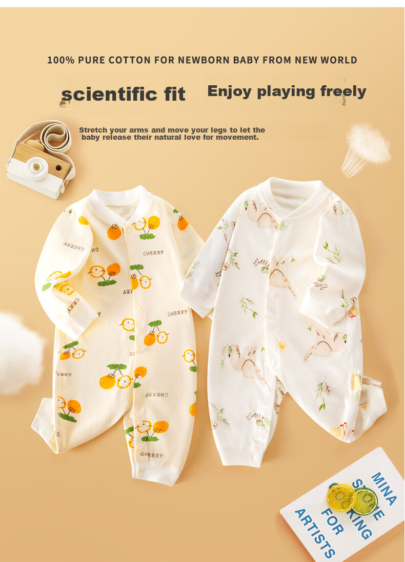 Banjvall Baby Romper, Newborn Clothes, Pure Cotton Spring And Autumn Set, Infant Onesie, Crawling Suit, Two-Piece Set, Size 73 5