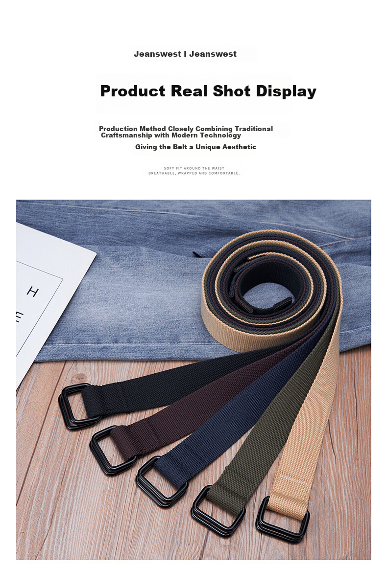 JEANSWEST Men's Canvas Waist Belt Woven Double Ring Buckle Casual Student Canvas Leather Belt Youth 7