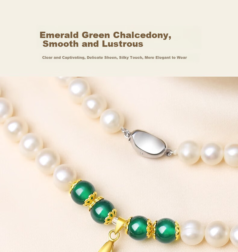 Chow Tai King Freshwater Pearl Necklace for Women, Gold Inlaid Jade Buddha Pendant, Mother's Day Gift for Mom and Elders, Birthday Present 9