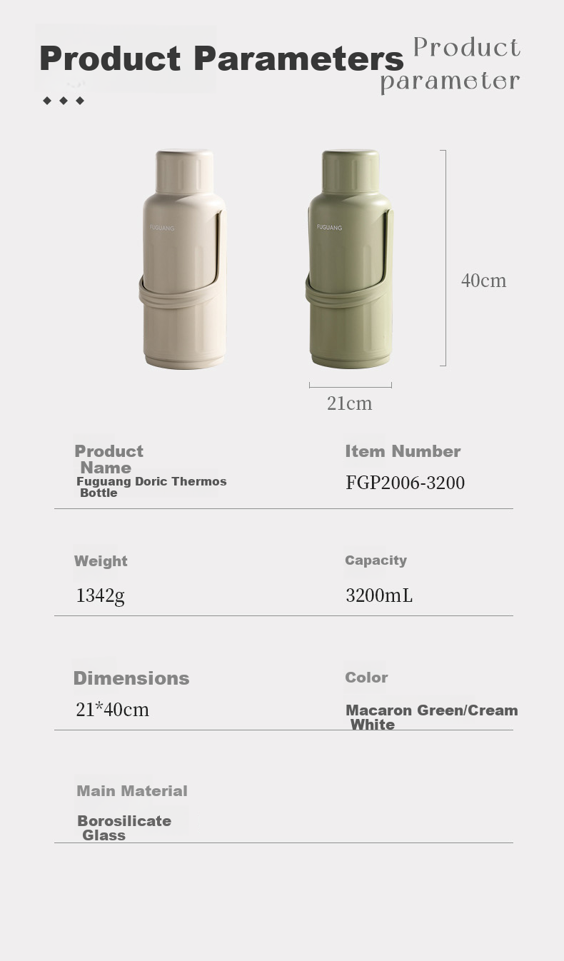 FGA Fuguang Insulated Glass Inner Pot Large Capacity Hot Water Bottle Household Dormitory Office Kettle Water Bottle 13
