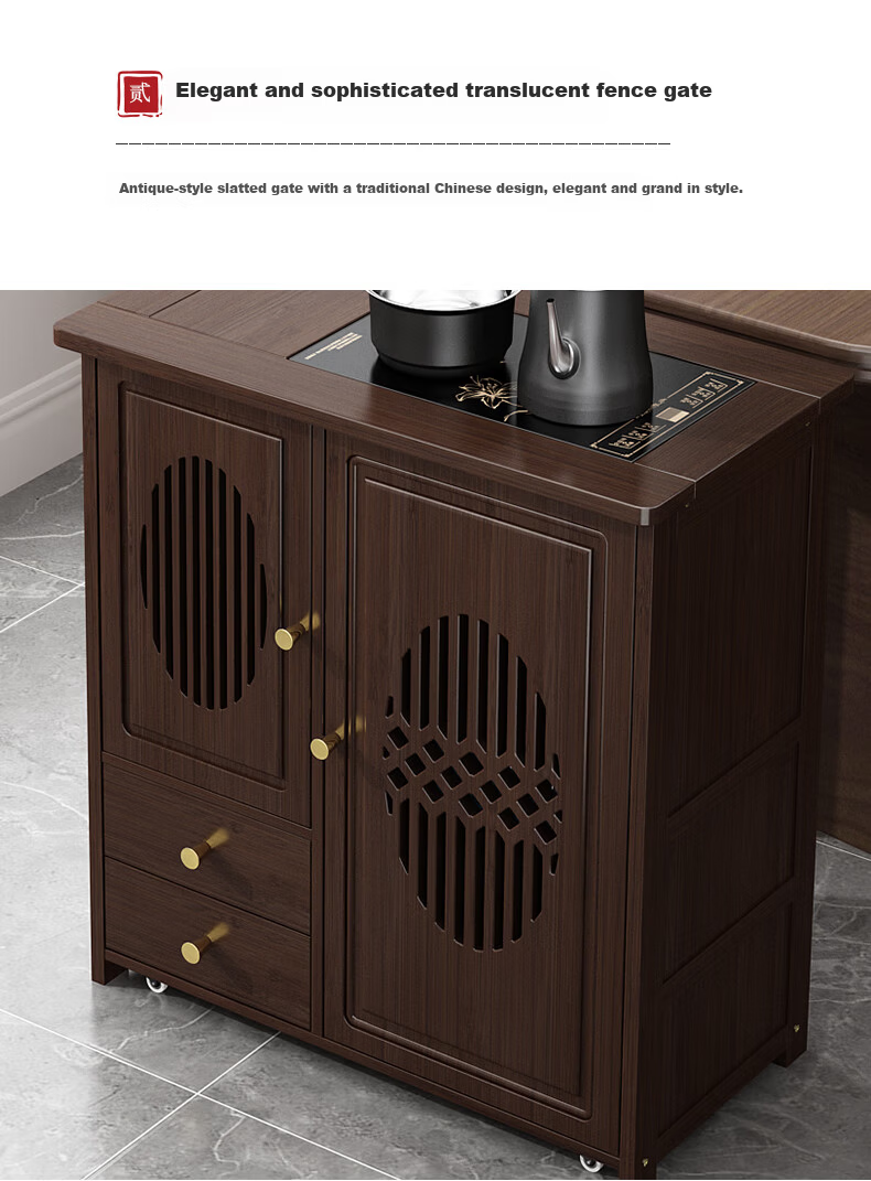 Taomengju New Chinese Style Mobile Tea Table Home Small Tea Stand Living Room Tea Cart Balcony Tea Table Kettle Integrated Tea Cabinet Side Table 8