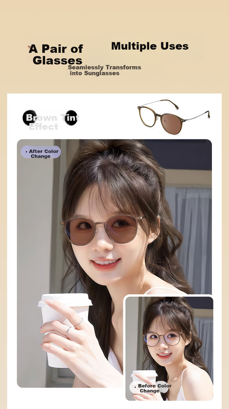 LOHO Photochromic Prescription Sunglasses Ultra-Light Brown UV Protection Optical Glasses 3