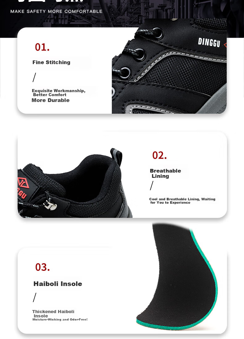Dinggu Safety Shoes for Men with Steel Toe Cap, Puncture-Resistant, Lightweight, Comfortable, Non-Slip, for Construction Sites, 852hui43 9