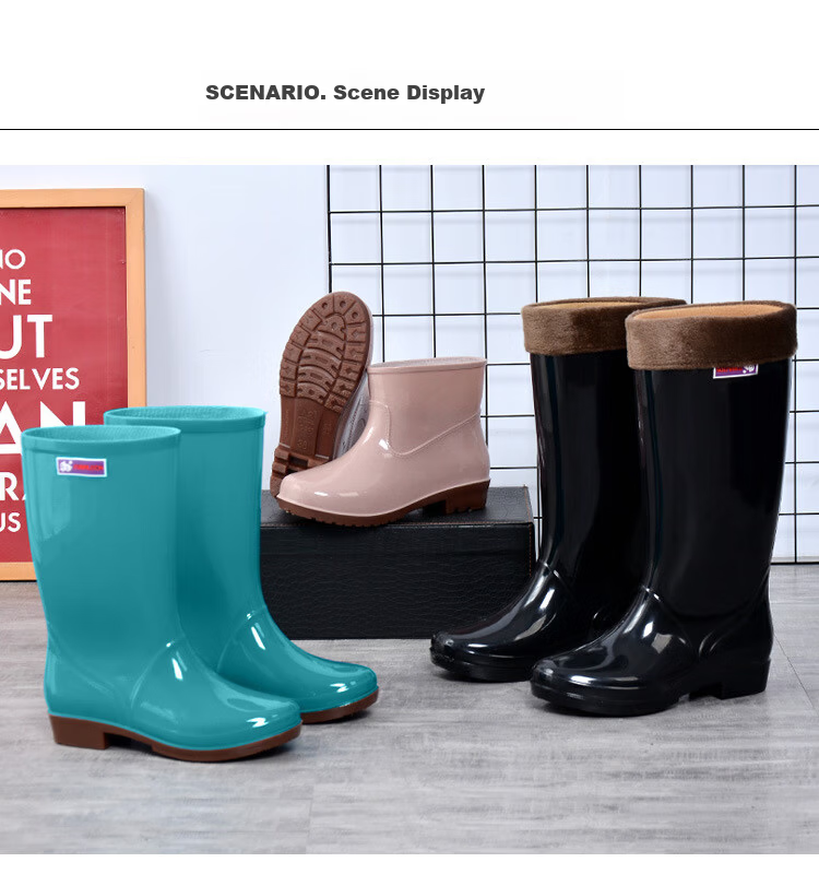 Sichen Colorful Women's High Tube Waterproof Non-Slip Rain Boots Kitchen Rain Shoes Lightweight Work Rubber Shoes Khaki Size 39 4