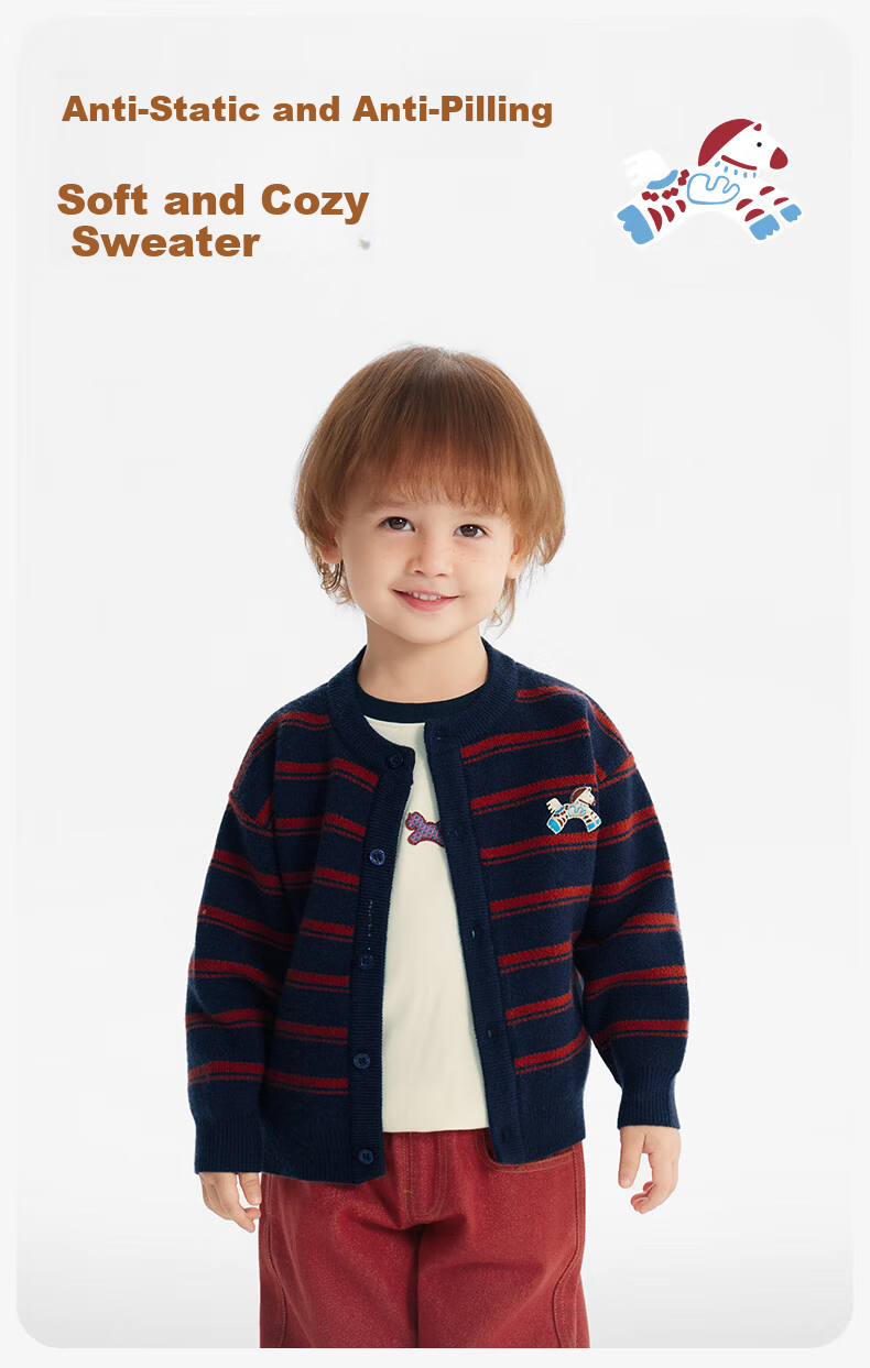 Ciciibear Boys' Thickened Anti-Static Pilling Sweater Cardigan Autumn Winter Striped Jacket for Babies and Girls 2