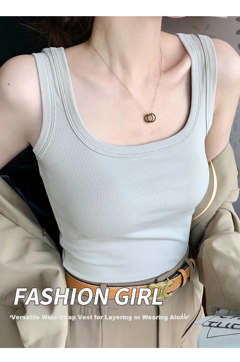 Langsha American Style Wide Shoulder Strap Tank Top Women's Inner Wear 2026 New Versatile Breast Coverage Slim Fit Simple Shirt 9