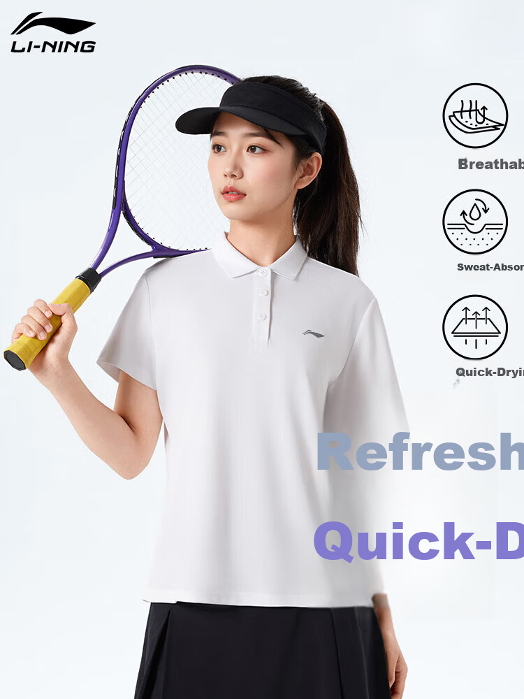 LI-NING Women's Summer Sports T-Shirt Fashion Casual Breathable Comfortable Polo Collar Short Sleeve Top 2