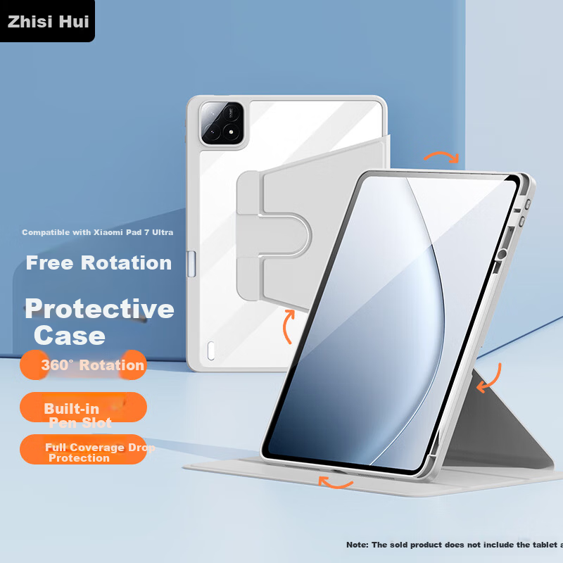 Zhisi Hui Compatible Xiaomi Pad 7 Ultra 14-inch Rotatable Transparent Silicone Case with Pen Slot, Full Coverage Shockproof Slim Gray Cover