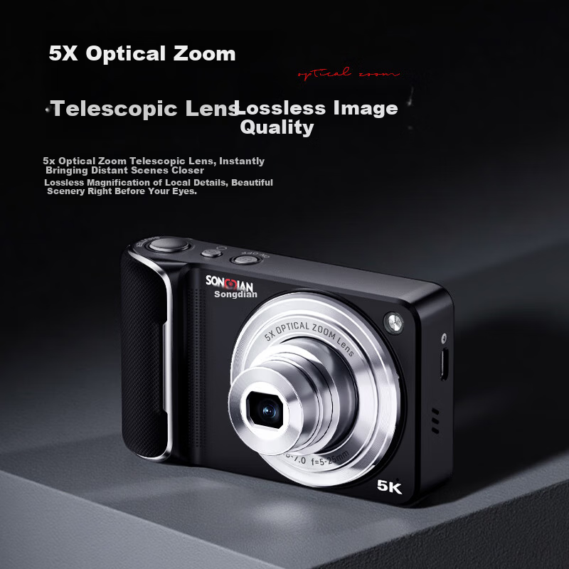 SONGDIAN Digital Camera Optical Zoom Retractable Lens Selfie Vlog Portable Compact Camera 13MP DC309X White 32GB Memory