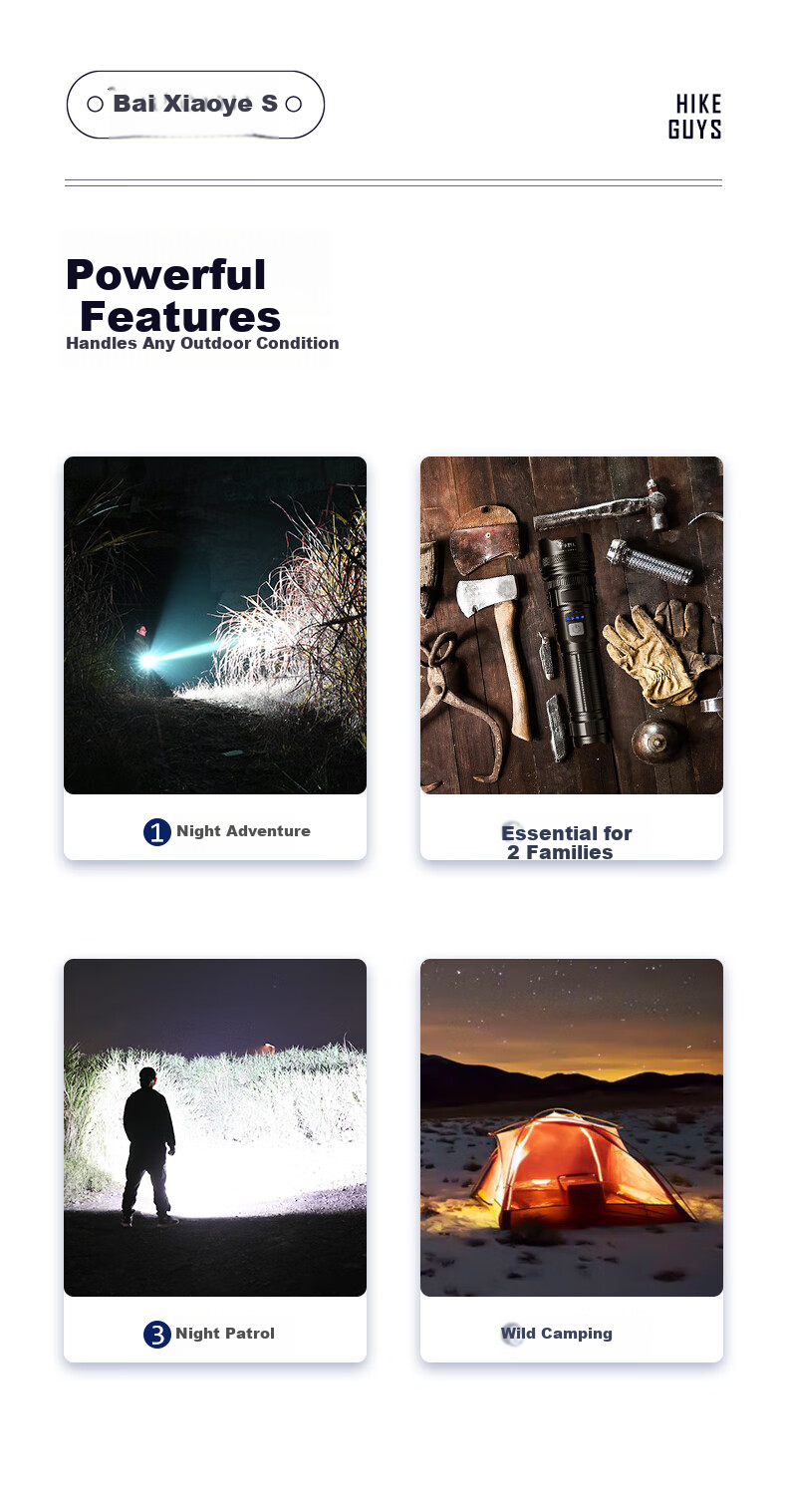 Xiaoyeren High-Power Rechargeable Flashlight Ultra-Bright Military Patrol Home Work Long Battery Life Outdoor Hiking Lighting Lamp 11
