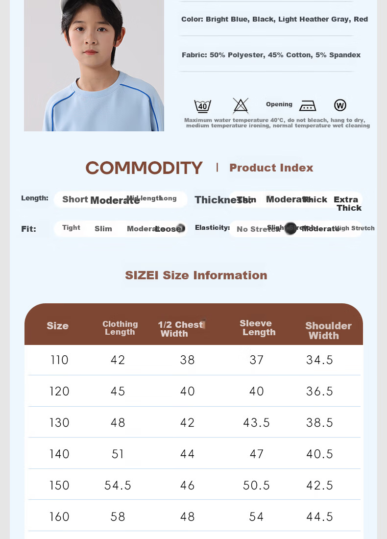 Baleno Boys' Pullover Hoodie Spring Autumn 2025 Half-Zip Casual Top Kids' Mid-Large Child Autumn Stand Collar Jacket 8