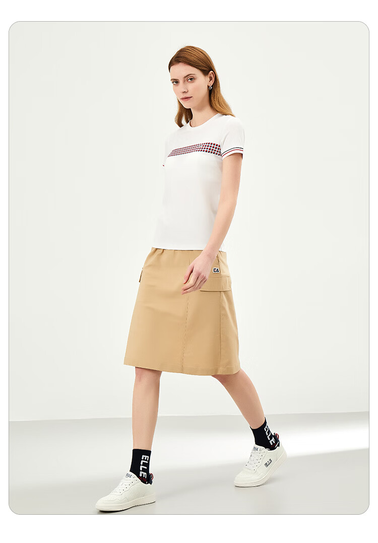 ELLE ACTIVE Casual Colorblock Plaid Short Sleeve T-Shirt Women Summer Simple Versatile Commuter Sports Crew Neck Top White S 6