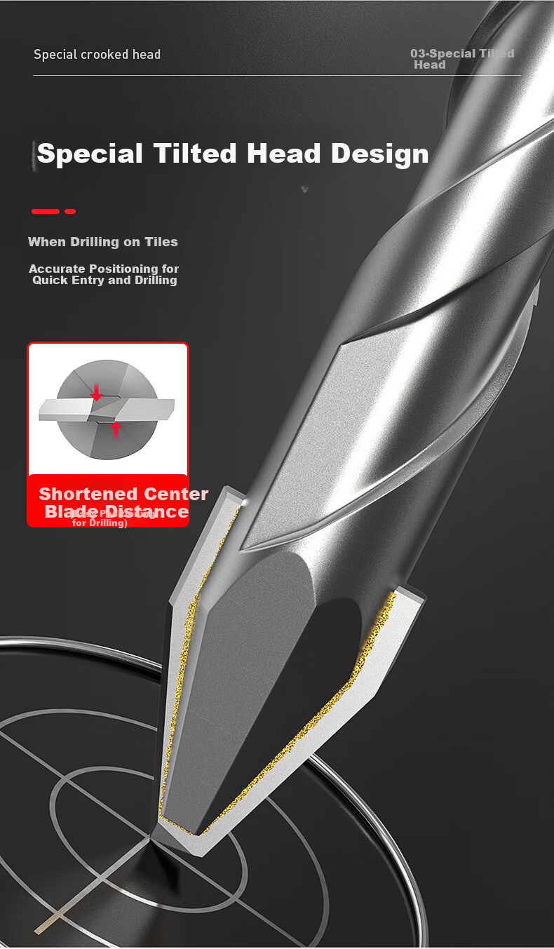 HUHAO Ultra-Hard Ceramic Angled Eccentric Drill Bit for Drilling Porcelain Tiles, Specialized Alloy Triangular Drill Bit for Hole Making And Rotating Head 5