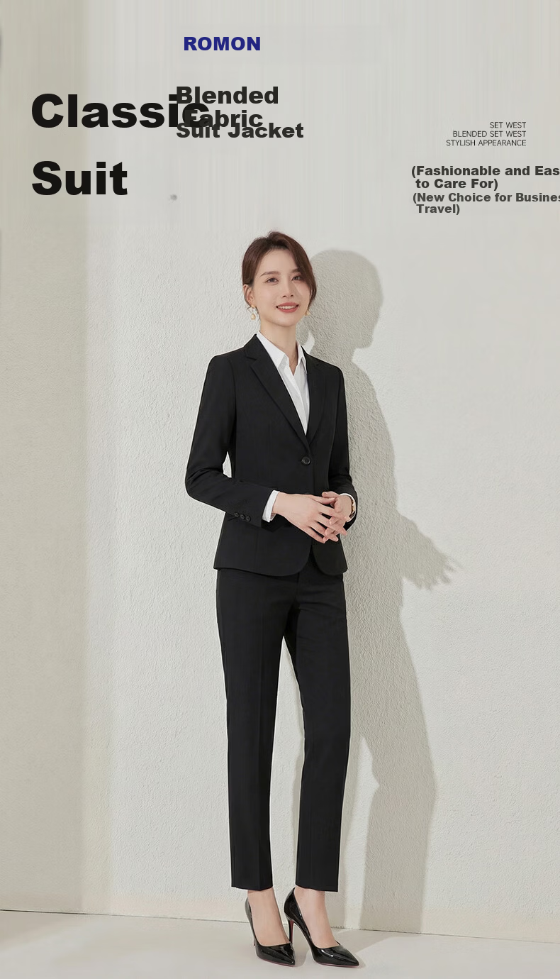 Romon Women's Slim Fit Business Suit Jacket Black 1