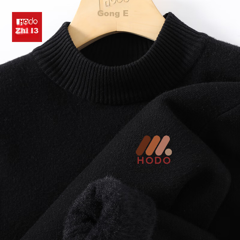Hodo Multi-Color Options Half Turtleneck Fleece-Lined Sweater Men Winter Heavyweight Thick Warm Integrated Fleece Men's Knitwear 8