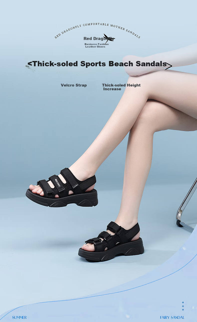 RED DRAGONFLY Women's Sandals, Summer Internet Celebrity Thick-Soled Heightening Casual Shoes, Sports Roman Beach Shoes for Women WTK240731 Black Size 38 1