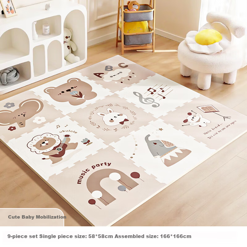 BG-BABYGO Baby Crawling Mat Puzzle Play Mat Non-Slip Thickened XPE Foam Floor Mat with Edge Strips, Zero Formaldehyde, Home Safety Mat
