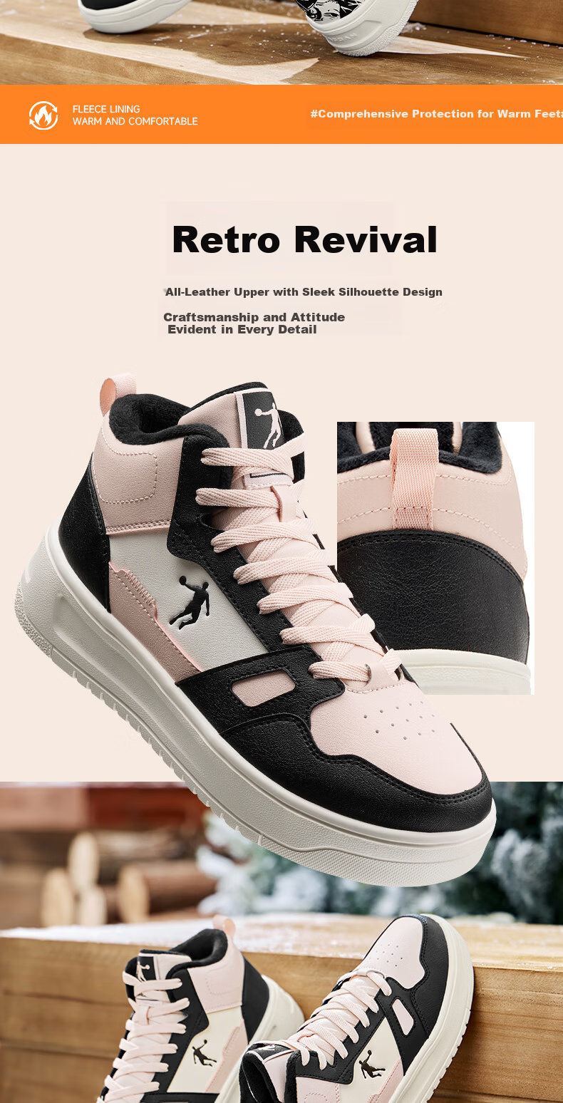 QIAODAN Women's High-Top Sneakers Casual Sports Shoes Waterproof Leather Thick-Soled Shock-Absorbing Running Shoes for Autumn and Winter 8