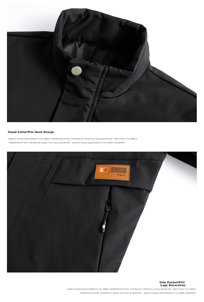 Jeanswest Men's Outdoor Sports Jacket Spring Autumn Coat Stand Collar Loose Workwear Windproof Casual Trendy Versatile Black 2XL 4