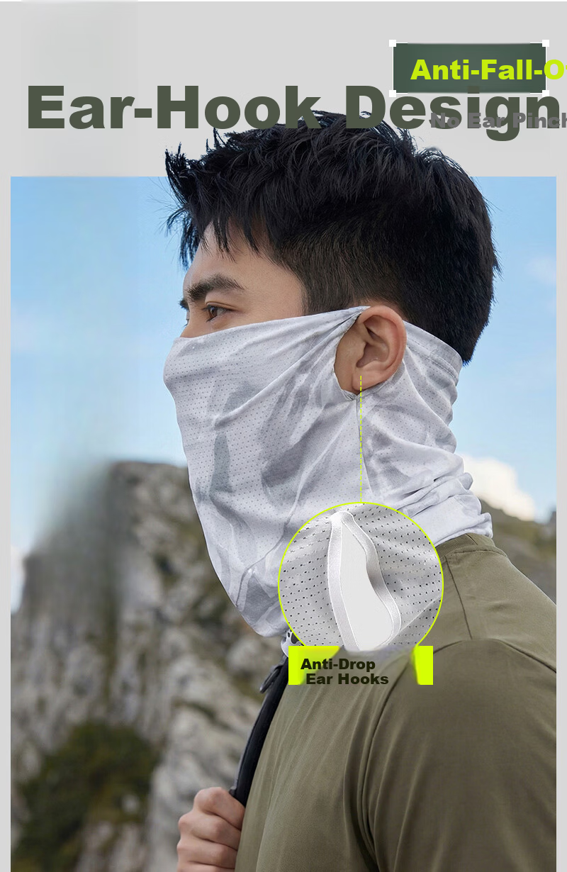 KELME Summer Cycling Ice Silk Sun Protection Face Mask with Ear Loops Neck Gaiter UV Protection for Men and Women Fishing Mountaineering Scarf 10