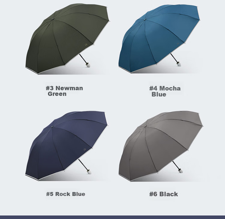 Paradise Umbrella Men's/Women's Three-Fold All-Steel Large Double Business Umbrella with Reflective Strips Rock Blue 15