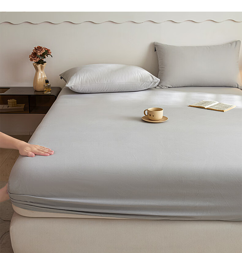 Nanjiren Fitted Sheet Single Piece Full Coverage Mattress Protector Non-Slip Dustproof Home Bed Cover 150*200cm 3