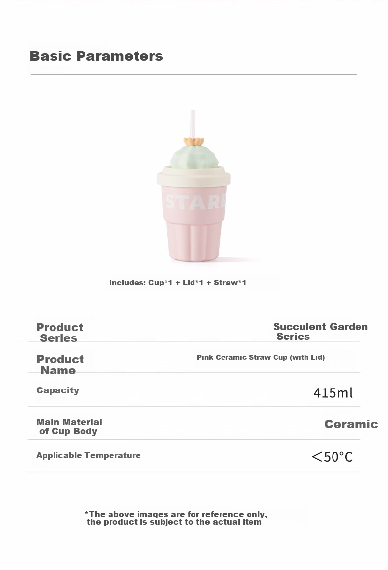 Starbucks Pink Succulent Garden Ceramic Straw Cup with Lid 415ml Coffee Tea Mug Women's Day Gift 8