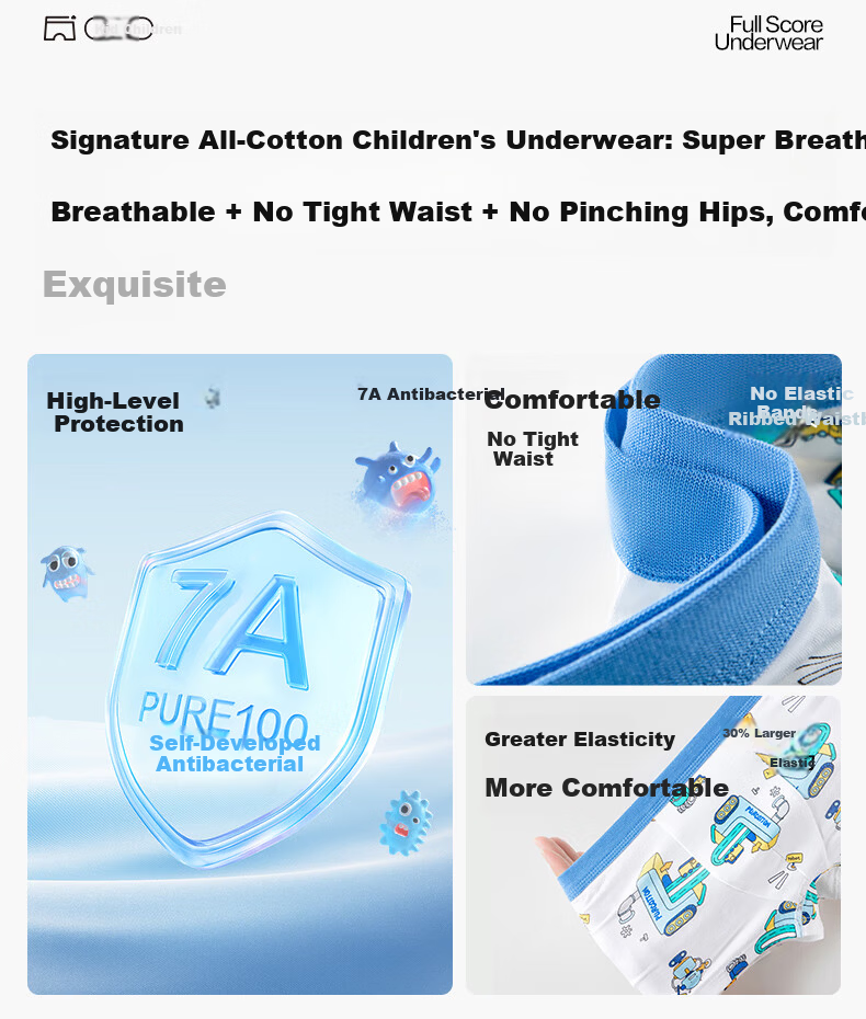 PurCotton Kids 7A Antibacterial Stretch Underwear 3-Pack 4