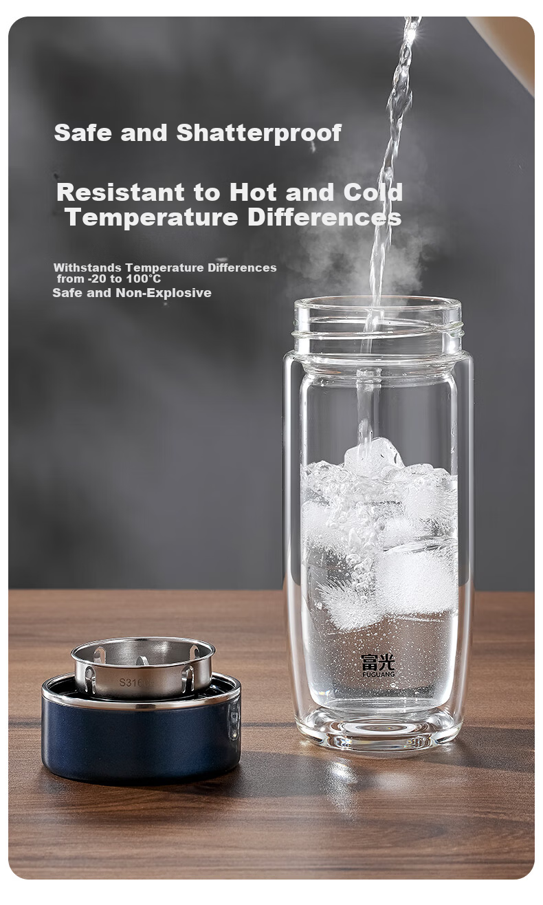 Fuguang Double-Layer Glass Tea Cup Large Capacity Tea Water Separation High Borosilicate Glass Cup Men's Gift Box 390ml 3