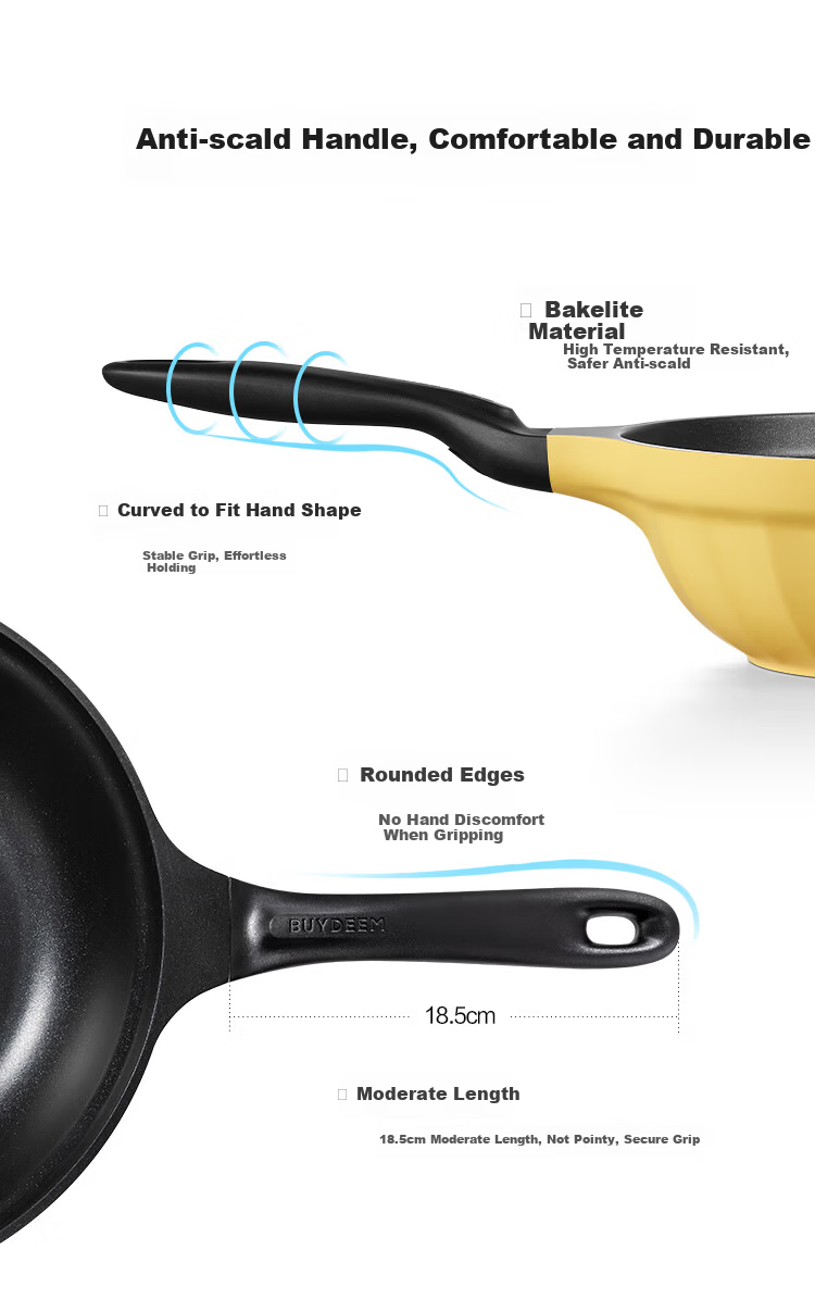 Buydeem 32cm Non-Stick Frying Pan Skillet Light Smoke Oil-Gathering Shallow Green Induction and Gas Stove Compatible 7
