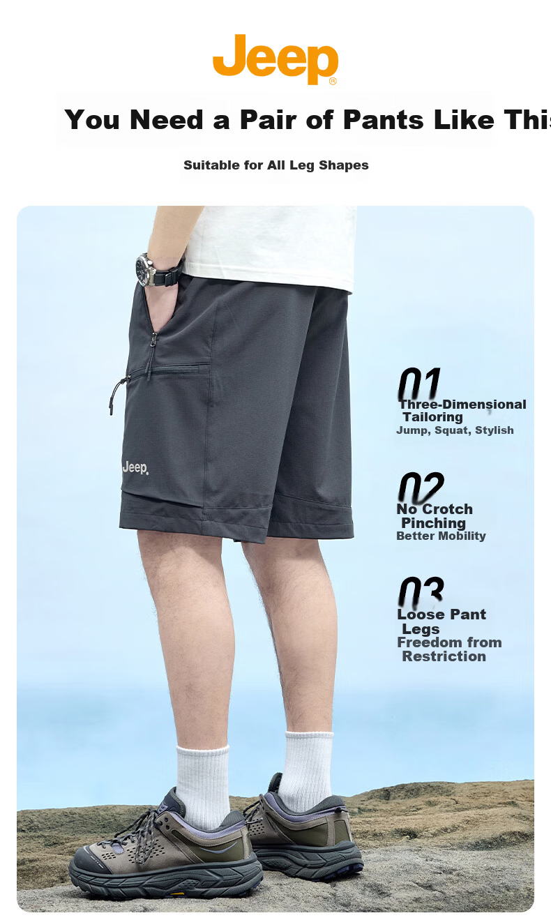 JEEP Men's Summer Breathable Loose Fit Sports Quick-Dry Casual Black Shorts 4XL 3