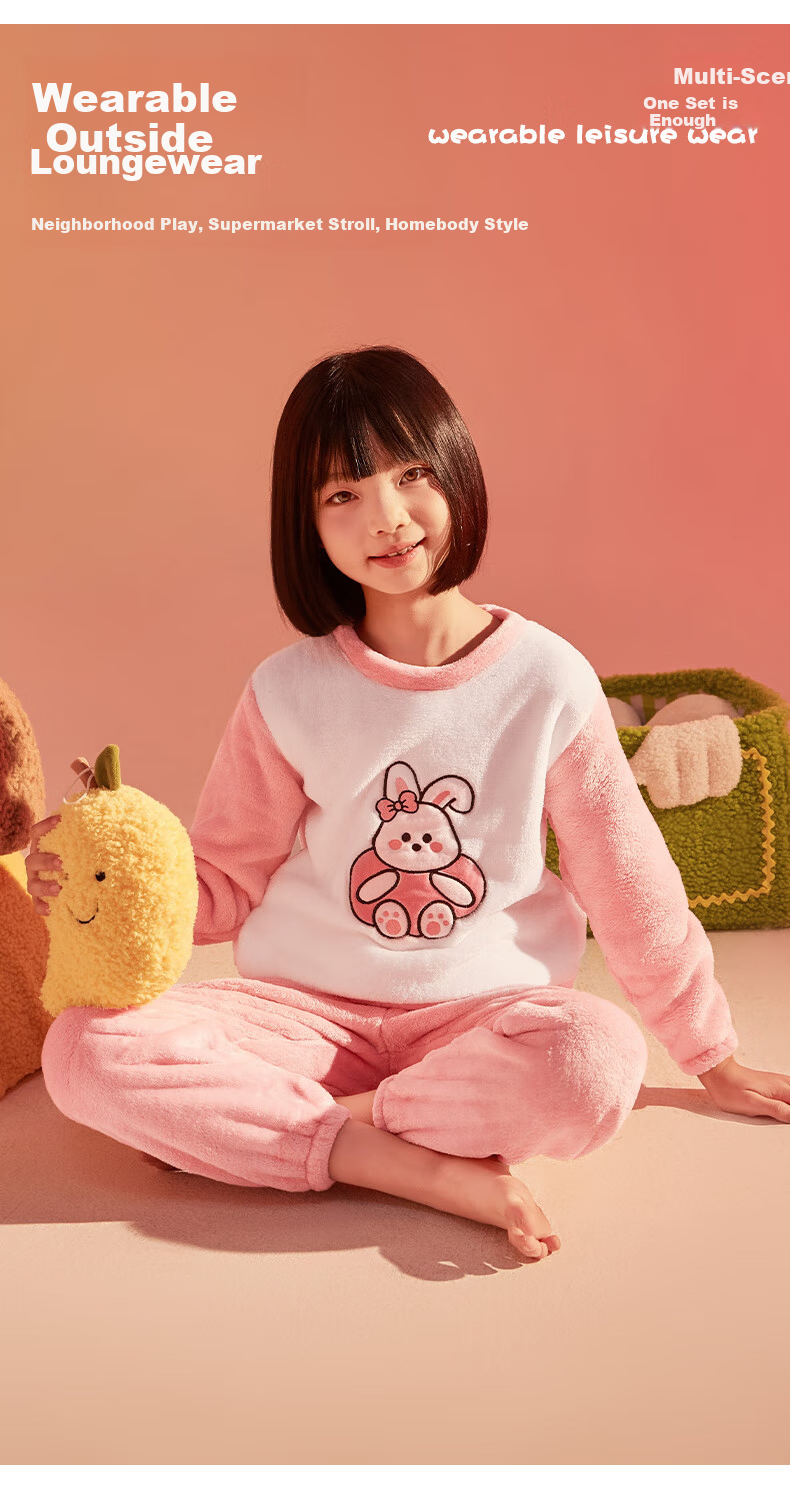 LangSha Kids Autumn Winter Thickened Double-Sided Flannel Fleece Loungewear Set for Boys and Girls, Size 110 3