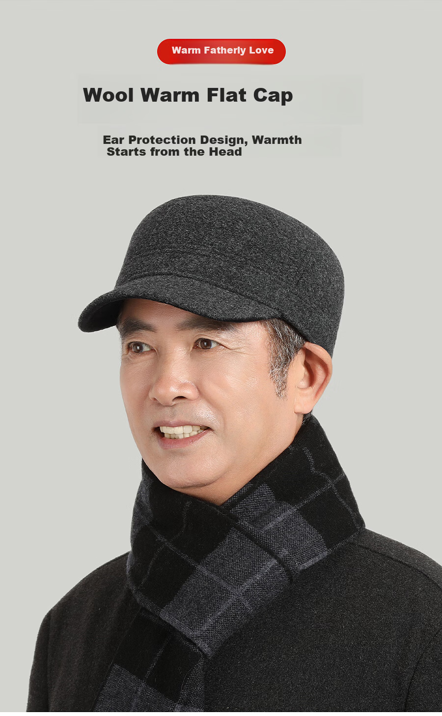 Hengyuanxiang Men's Warm Wool Flat Cap with Ear Protection Middle-aged and Elderly Baseball Hat Birthday Gift 1