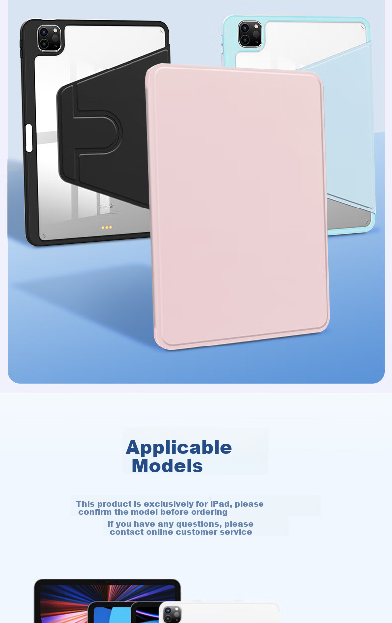 JPLAYER Apple iPad Mini 7/6 Case 8.3 Inch 2024/21 Model A17Pro Tablet Protective Cover Rotatable Book Style Horizontal and Vertical Stand Acrylic Transparent with Pen Slot Pink 4