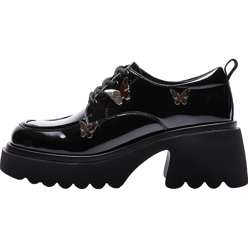 DAPHNE Thick-Soled Loafers for Women, Comfortable Versatile Shoes to Match Dresses, British Style Leather Shoes for Women, Glossy Black, Size 37