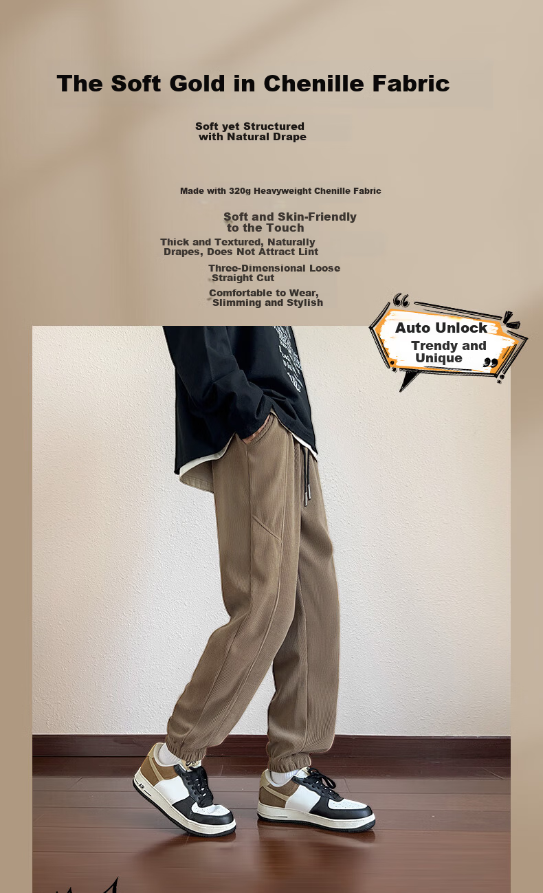 JEANSWEST LIFE Chenille Jogger Pants for Men Spring Autumn Casual Trousers Youth Sports Sweatpants 2