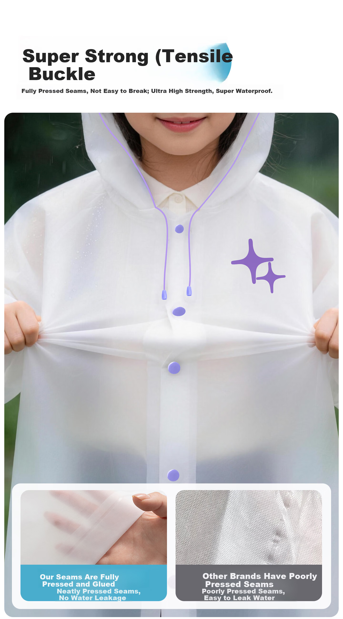 AIKANGNI Disposable Raincoat, Thickened for Heavy Rain Protection, Outdoor Portable, Suitable for Electric Bikes, Stylish White Design with Black Rope 7