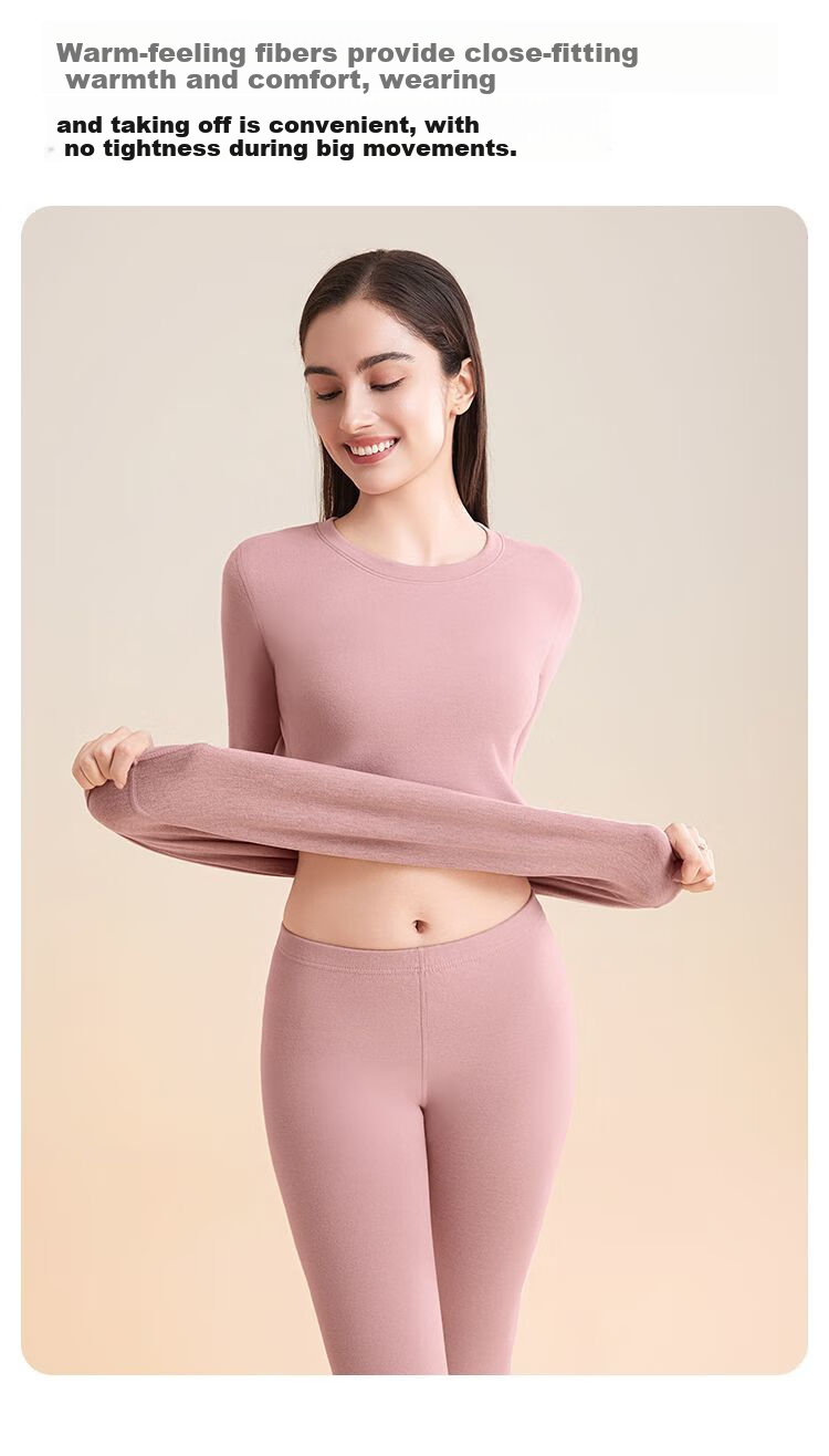 GUJIN Double-Sided Fleece Lined Mink Cashmere and Lyocell Thermal Underwear Set for Women Thickened Autumn Winter Heat Retaining Base Layer Top and Bottom 12