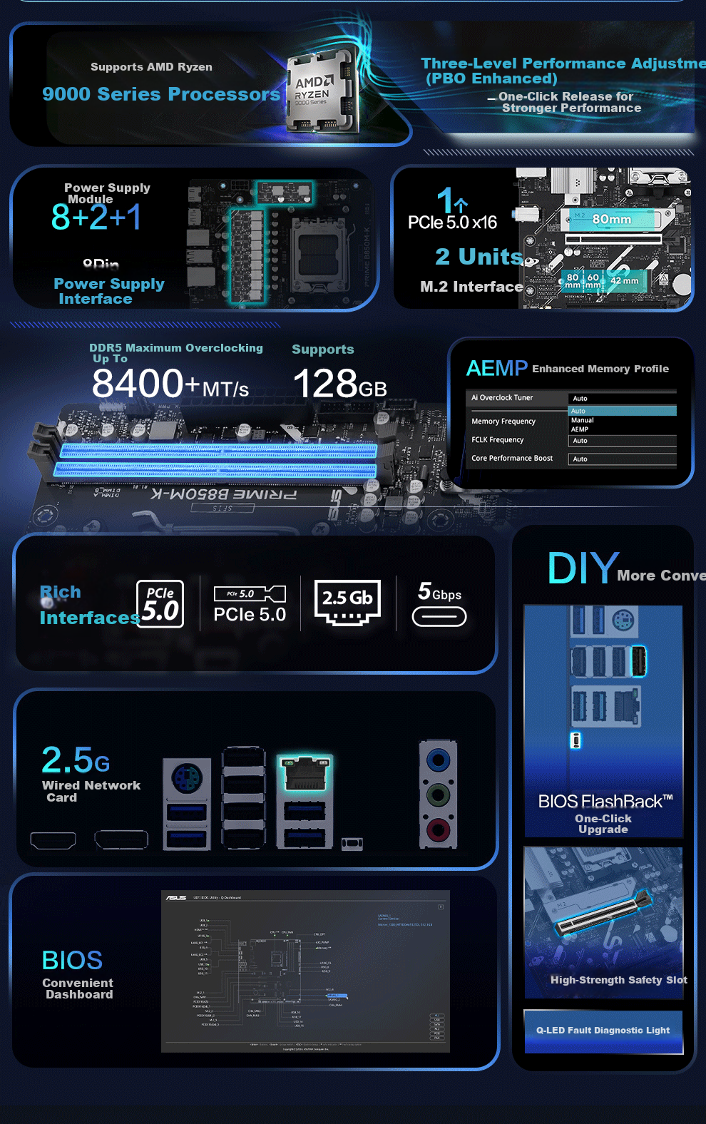 ASUS PRIME B850-PLUS Motherboard, Compatible with CPU 7800X3D/9800X3D/9600X (AMD B850/socket AM5) 1
