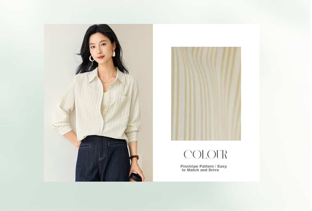 Chushen Women's Spring and Autumn Long Sleeve Shirt Fashion Vertical Striped Versatile Commuter Casual Blouse S53S021 3