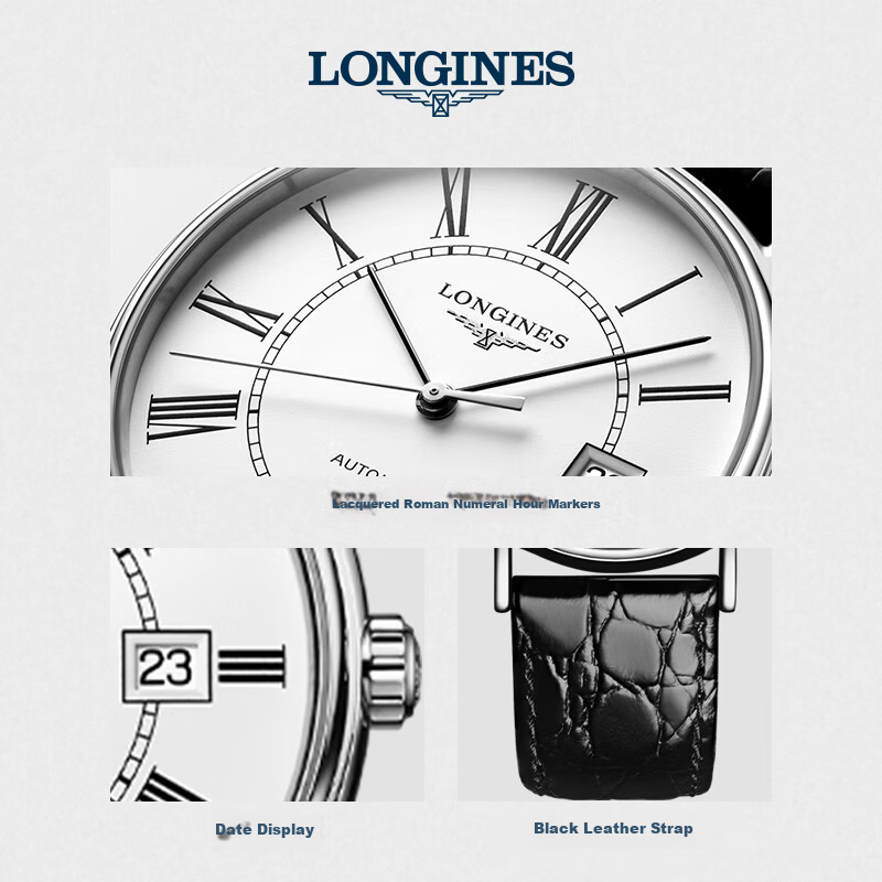 LONGINES Swiss Watch Fashion Series Men's Leather Strap Mechanical Watch L49214112