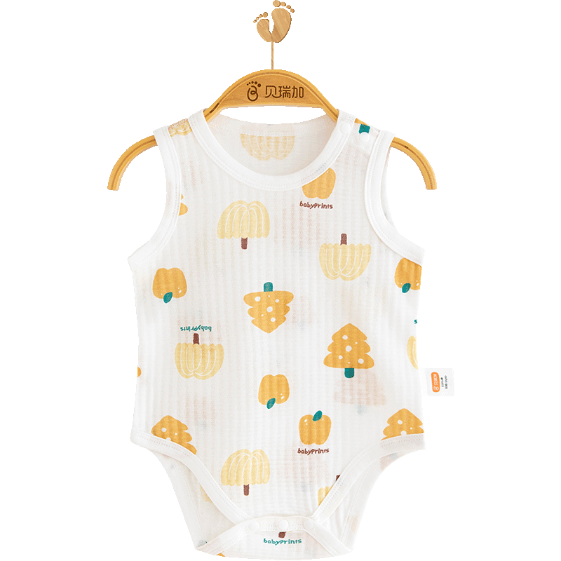 Babyprints Baby Romper, Summer Pure Cotton Sleeveless Bodysuit, Infant Thin Triangle Onesie, Soft Jumpsuit, Huangshu 73